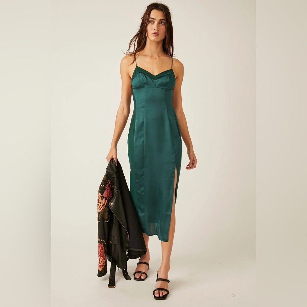 Free People Intimately City Cool Midi Slip In Evergreen Size Extra Small